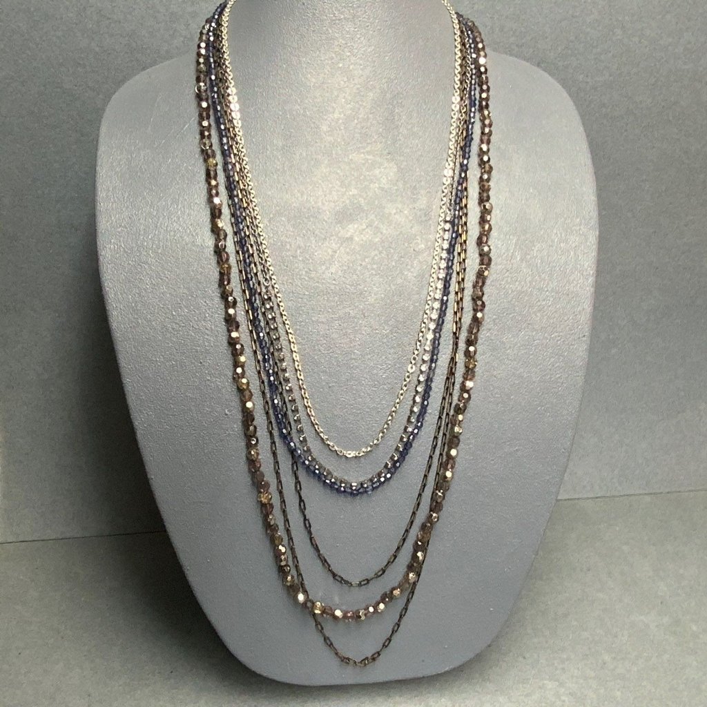 Aeo Multi Strand Long Necklace 27 In Beads Copper Indigo Purple Blue Rhinestone 36$